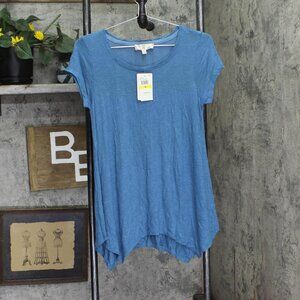 Hippie Rose Handkerchief-Hem Tunic Shirt Top Vintage Indigo Blue M